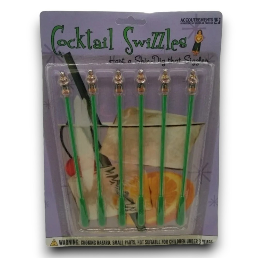Cocktail Swizzles Green Hula Girl Accoutrements Drink Stirrer Party SEALED